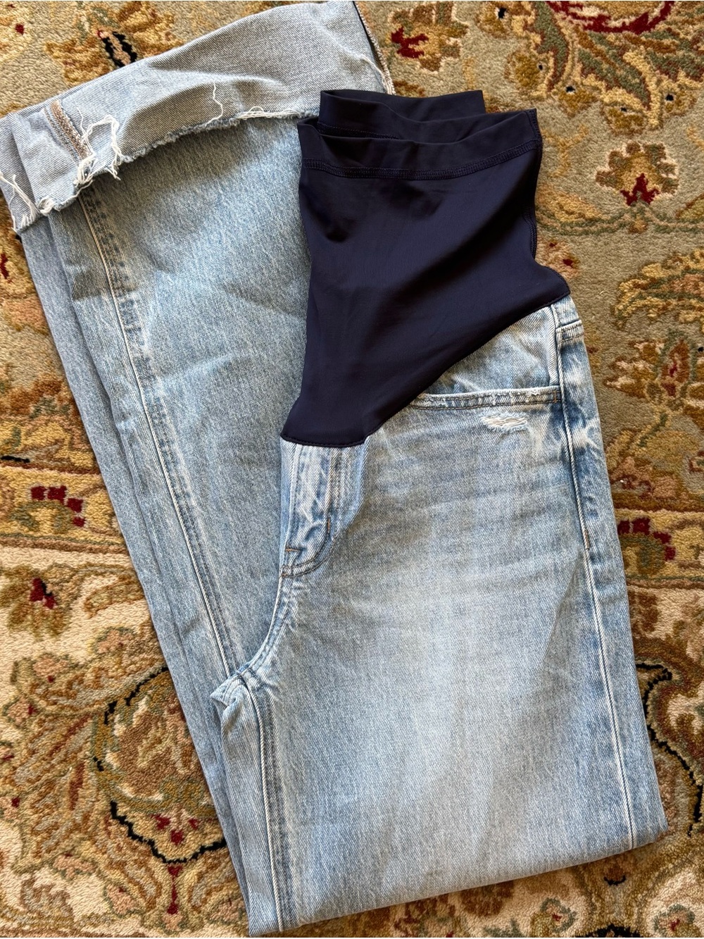 Pink Blush Maternity Jeans wide leg raw hem long inseam!! Over the belly band 26 - Picture 7 of 7